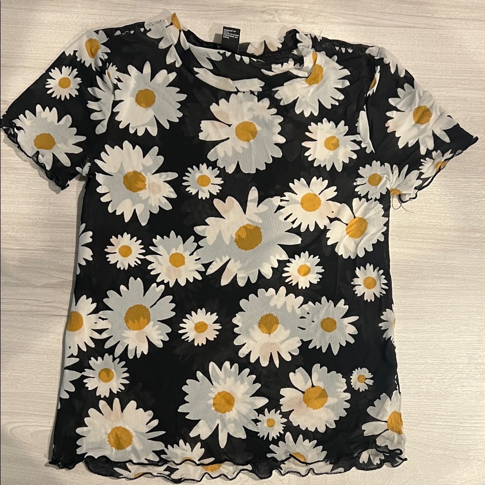Floral Mesh Black and White Women's Top